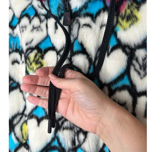 Moncler Grenoble White Heart Print Faux Fur Fuzzy Oversized Hoodie Jacket Large - Picture 5 of 16